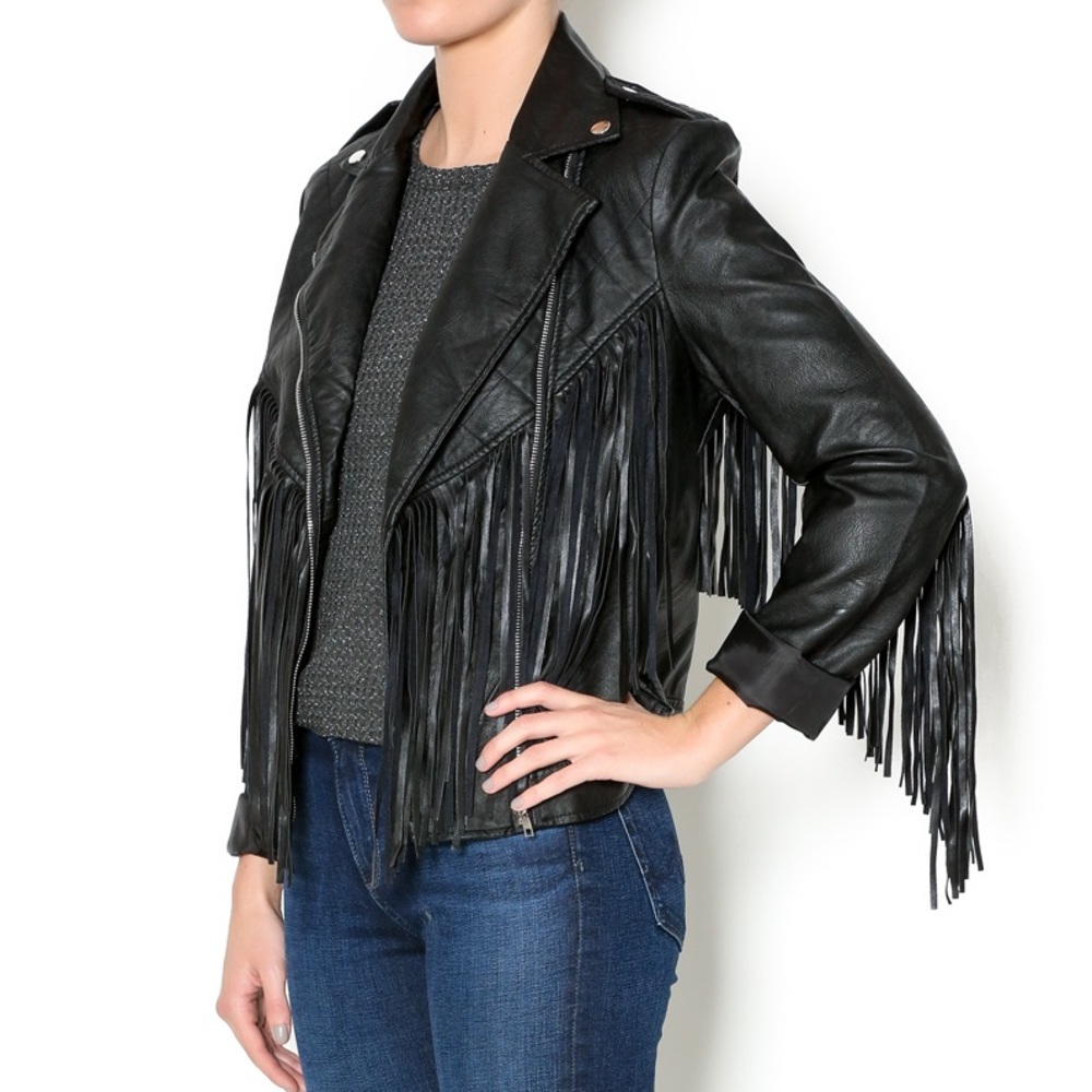 RD Style Faux Leather Fringe Jacket